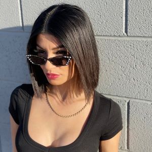 You Wish B Slim Cat Eye Shades BLACK Silver Studs & Clear Rhinestones on Frames